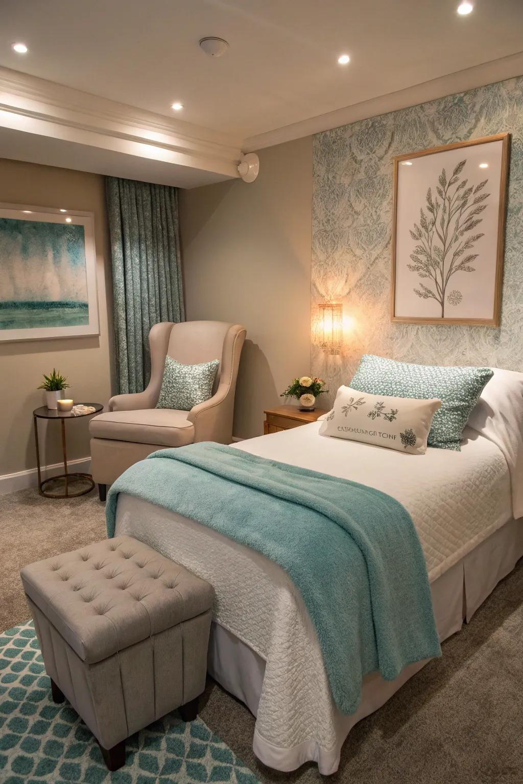 A snug seating section enriches the spa-like atmosphere of your bedroom.