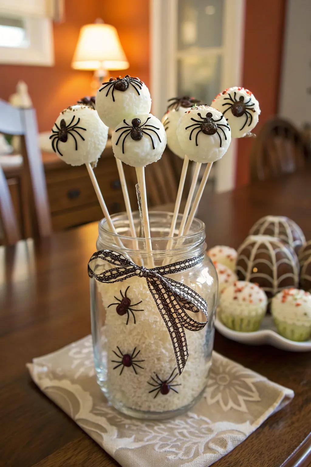Endearing yet eerie arachnid cake spheres.