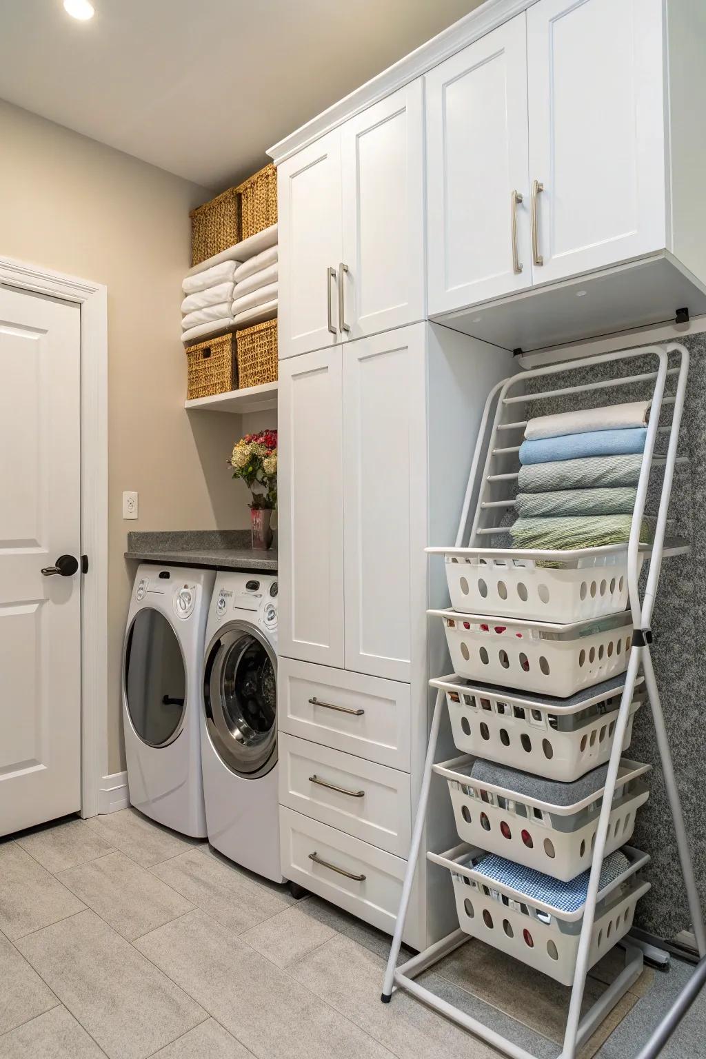A slide-out drying rack offers a convenient drying option.