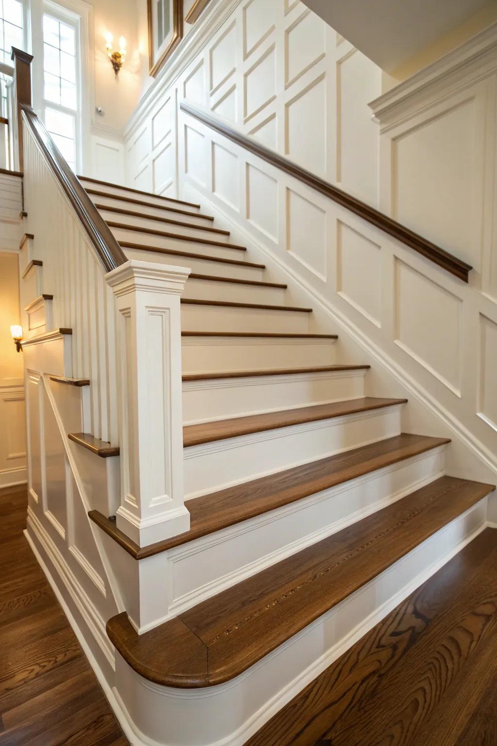 Detailed base boards emphasize the structural design of your staircase.