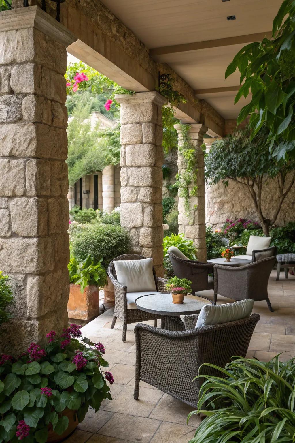 Rock columns add intimacy and charm to your outdoor space.