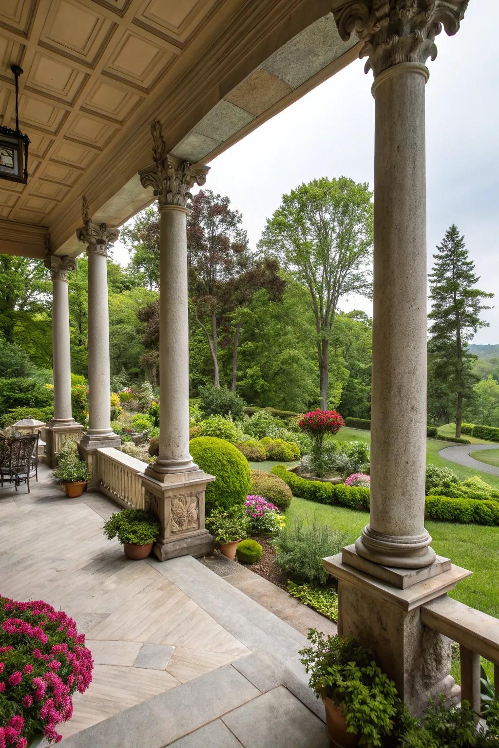 Stone columns lend magnificence and lasting charm.