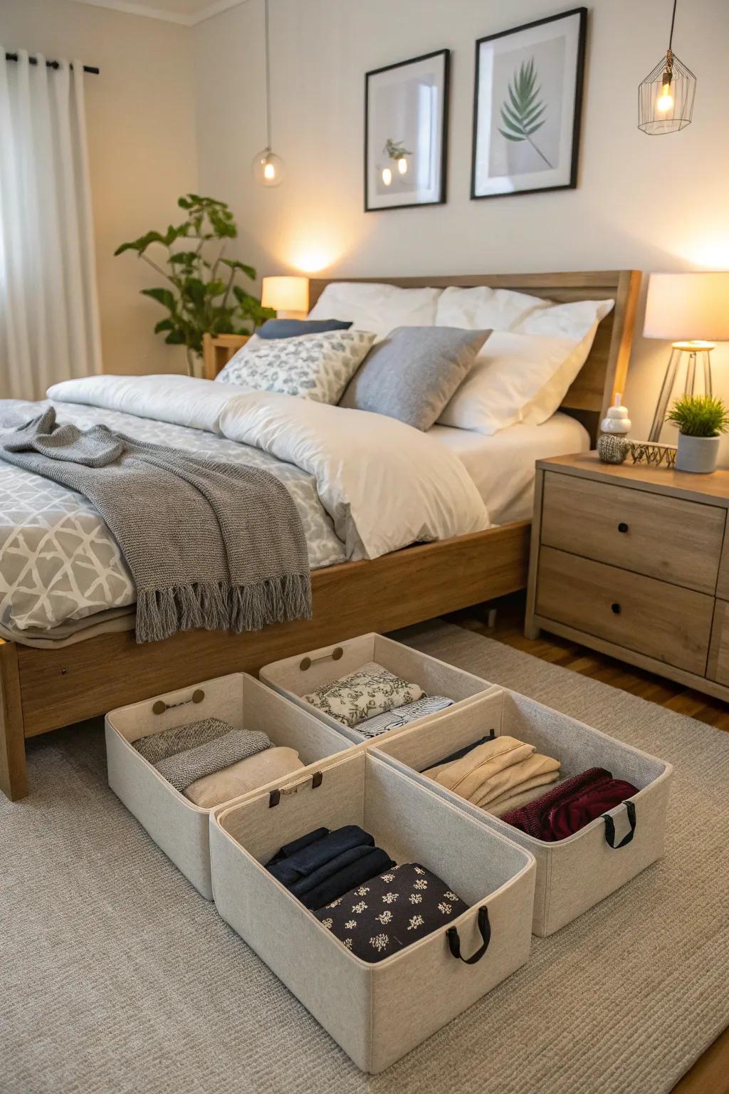 Get the most out of your bedroom storage with under-bed bins.