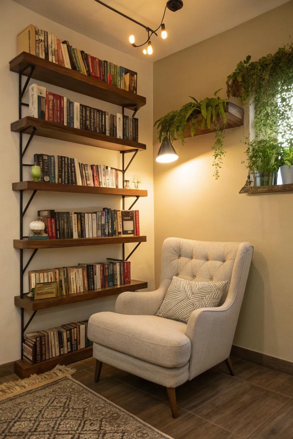 Showcase your treasured books on chic floating shelves.