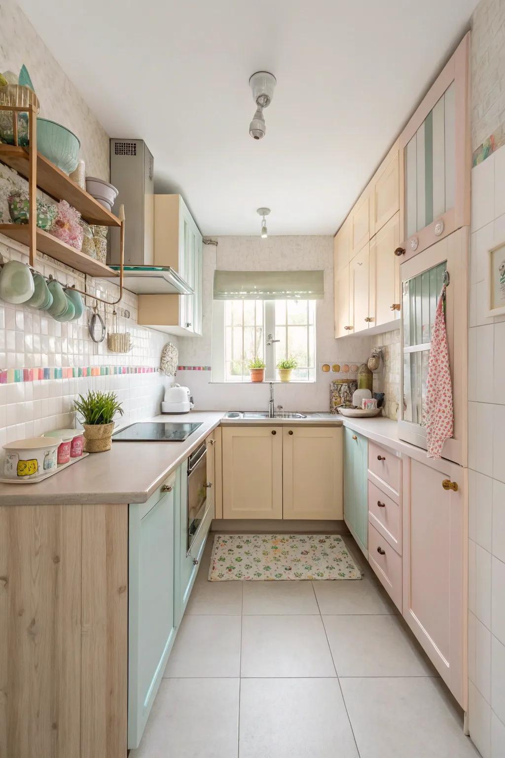 Pale shades amplify the sense of space in a studio kitchen.