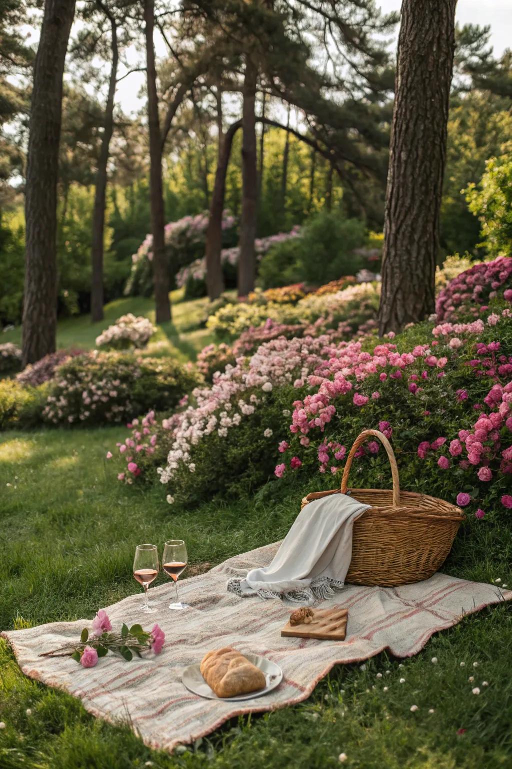 A peaceful garden green space perfect for a summer picnic