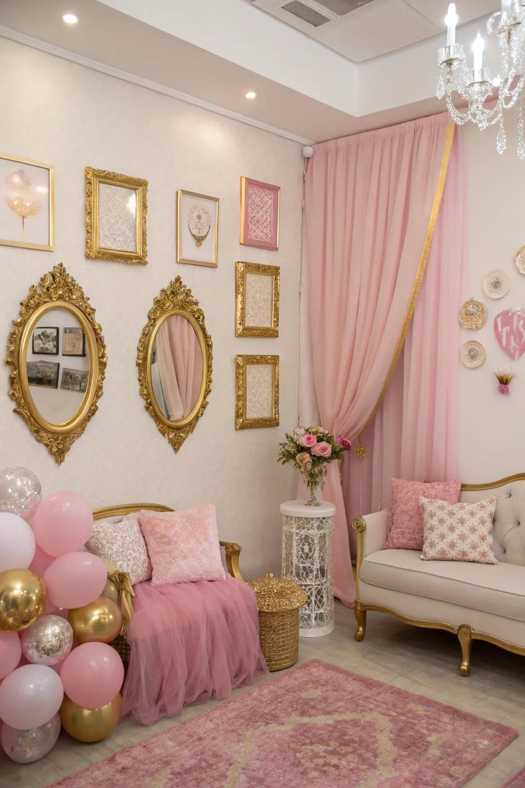 A consistent color theme brings the room’s decorations together.