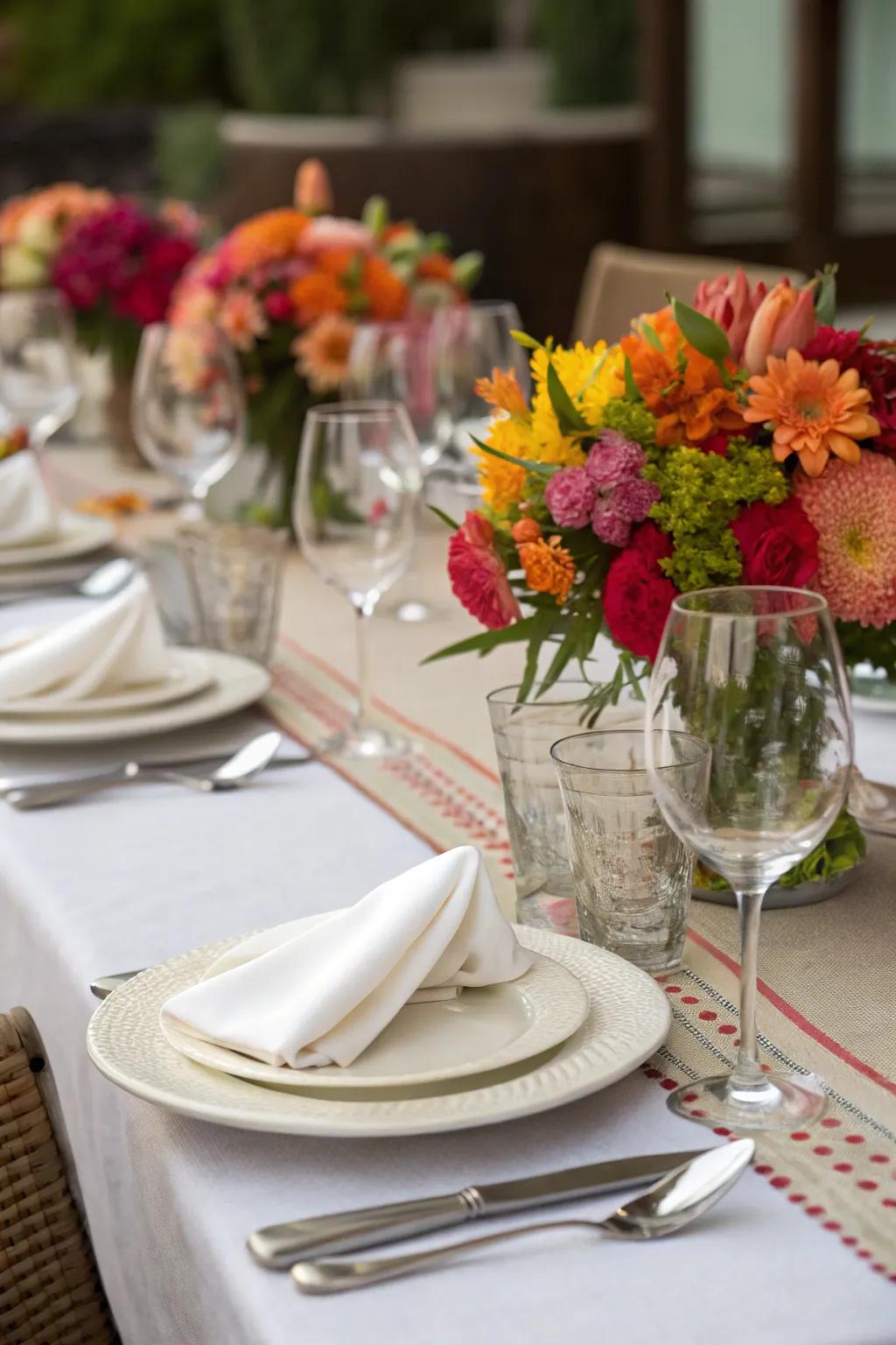 Floral harmony with matching napkins and centerpieces.