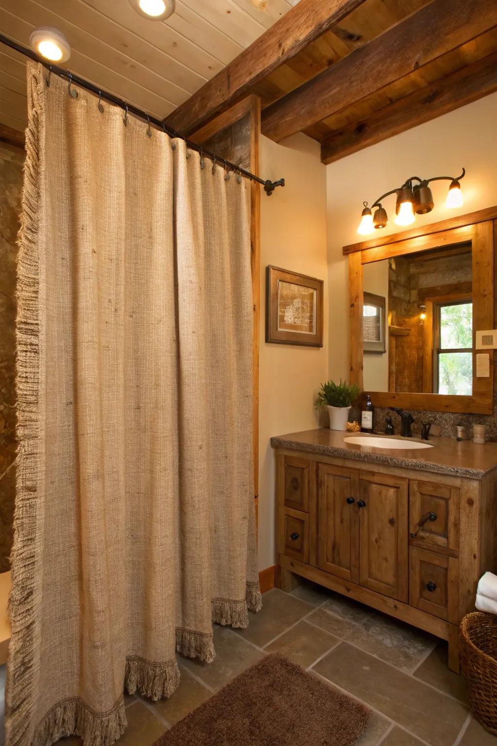 A country theme incorporating natural fibers introduces coziness and charm to your bathroom.