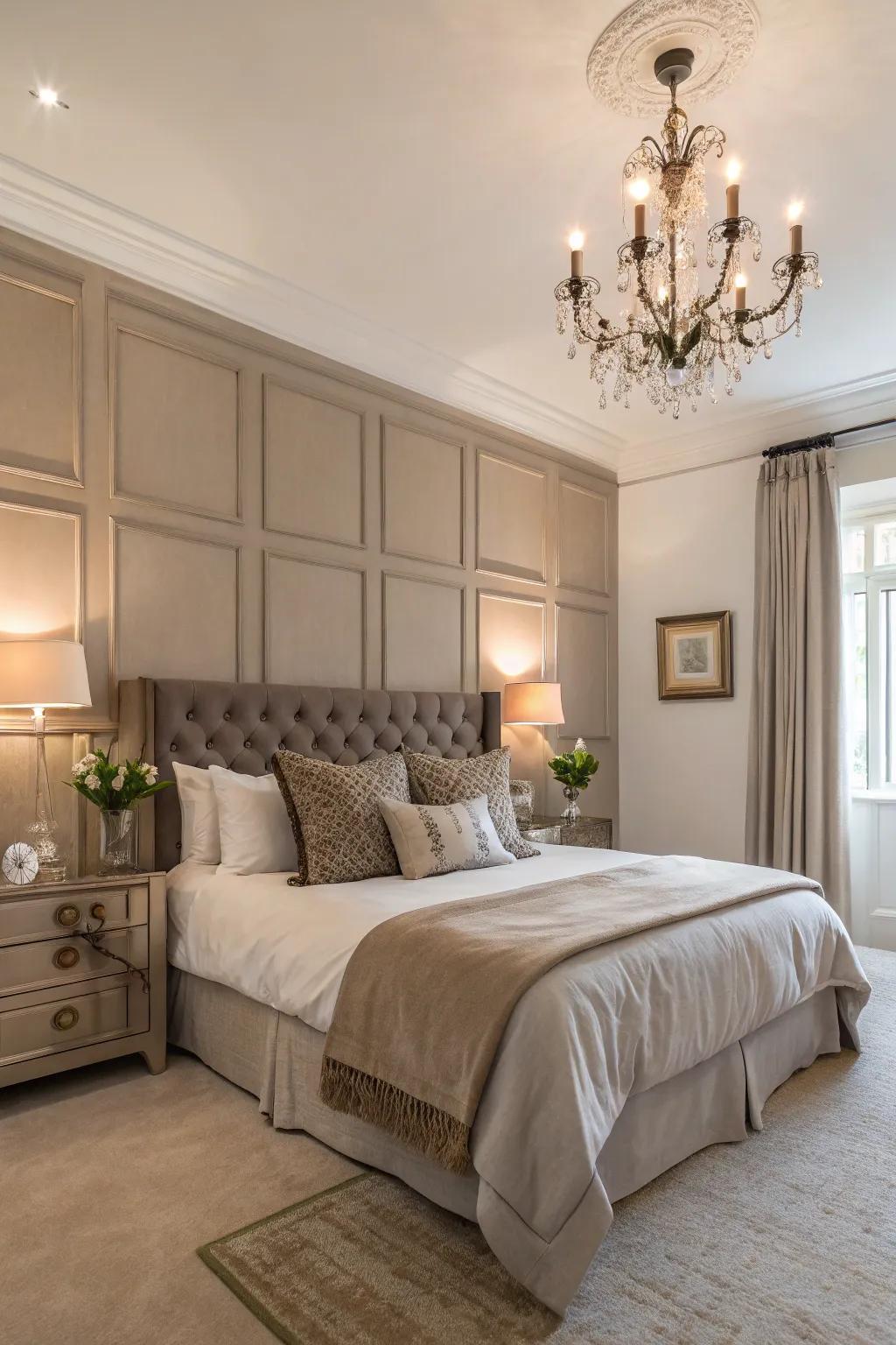 A taupe feature wall creating a stylish focal point.