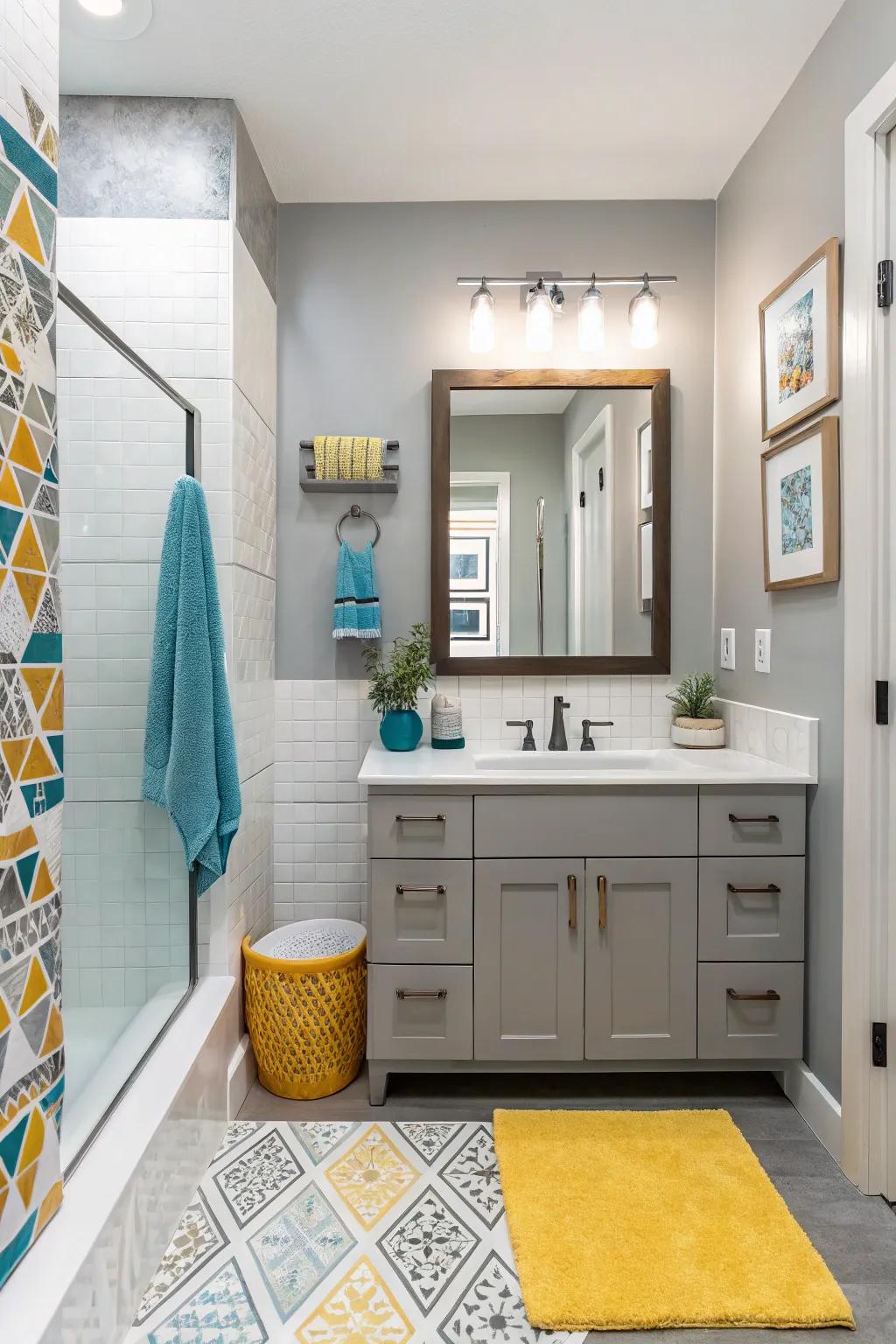 A neutral foundation with colorful highlights creates a balanced and adaptable space.