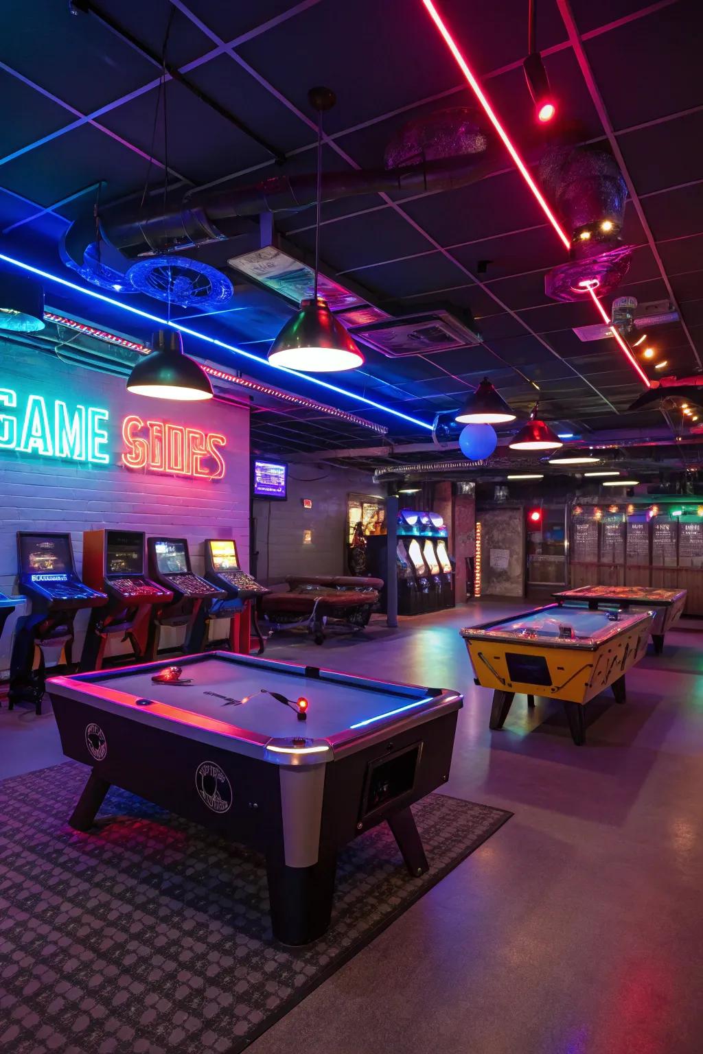 Dynamic lighting transforms the space.