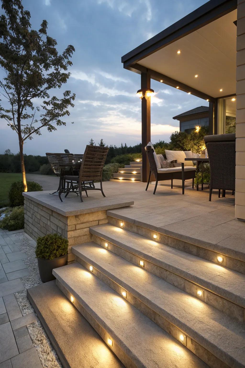 Hidden lighting gives patios a subtle, modern touch.
