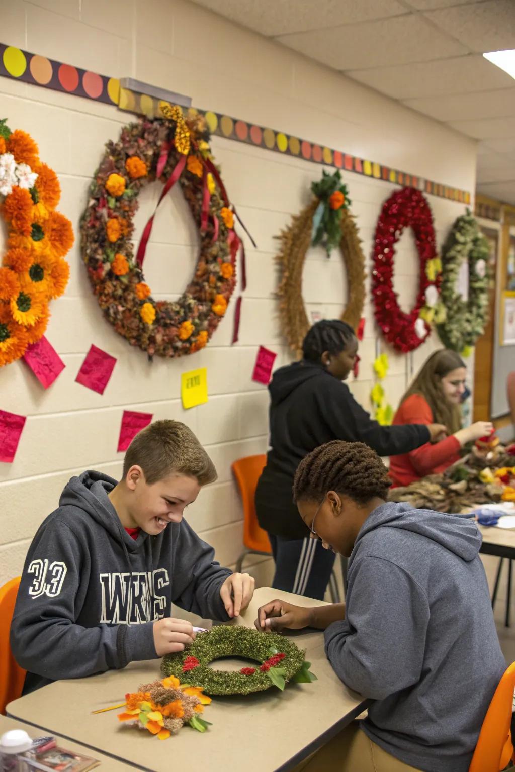 Pupils exhibit their handcrafted Thanksgiving rings with pride.