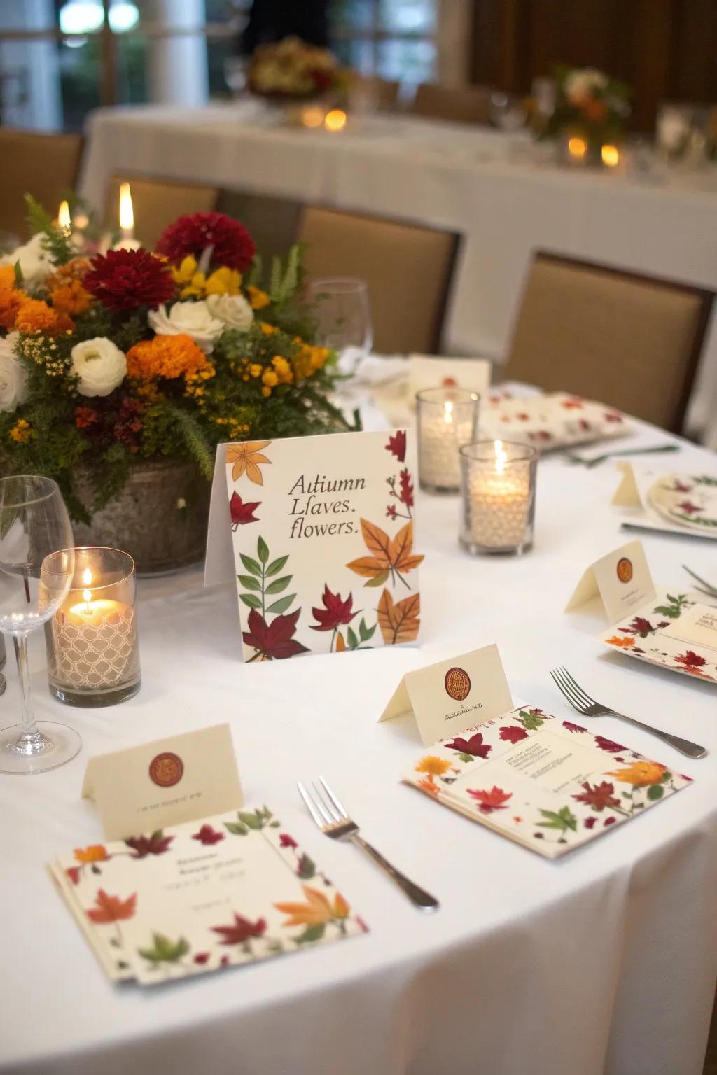 Personalized place cards add a thoughtful touch.