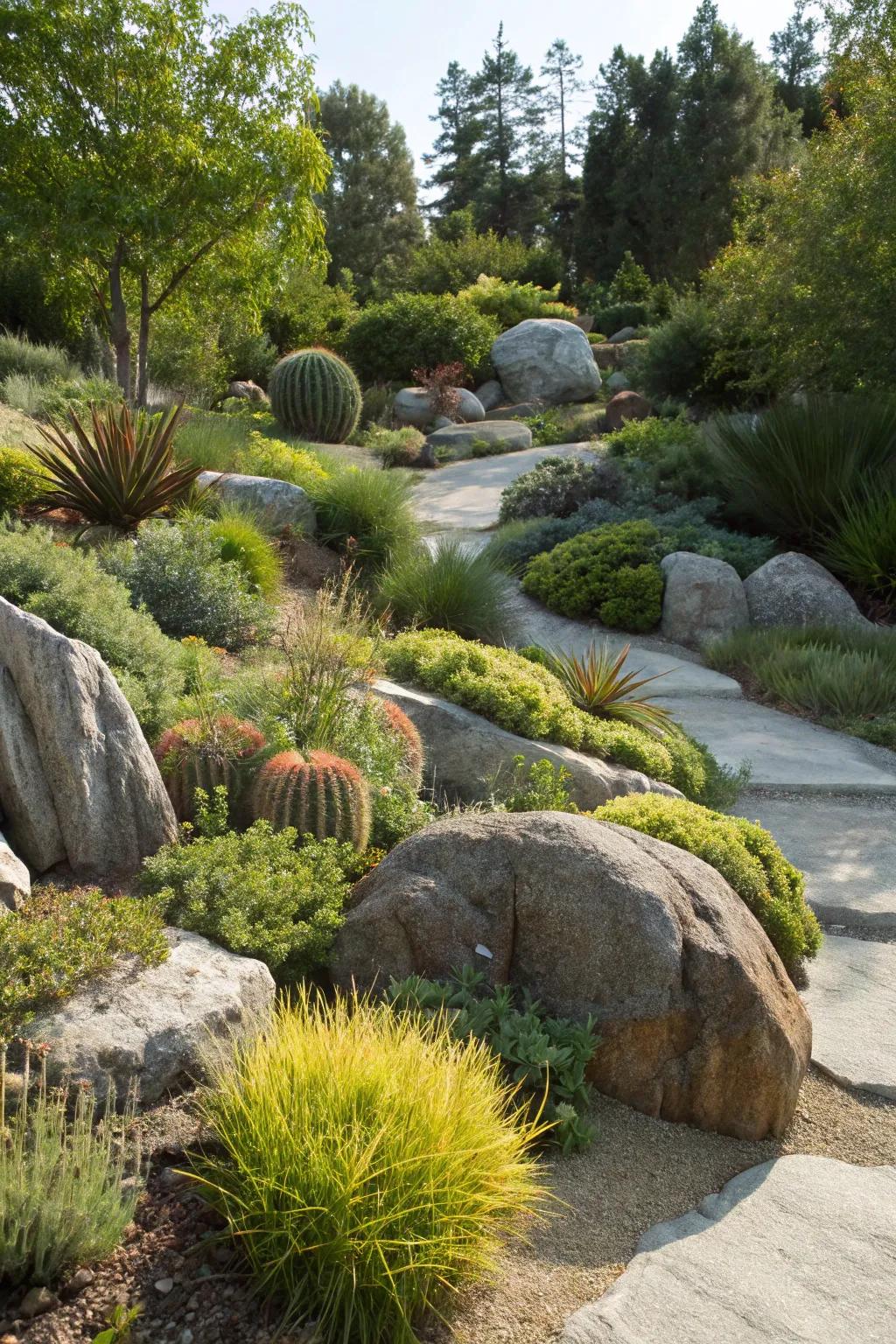 A tranquil rock garden showcasing the beauty of nature and resilience.