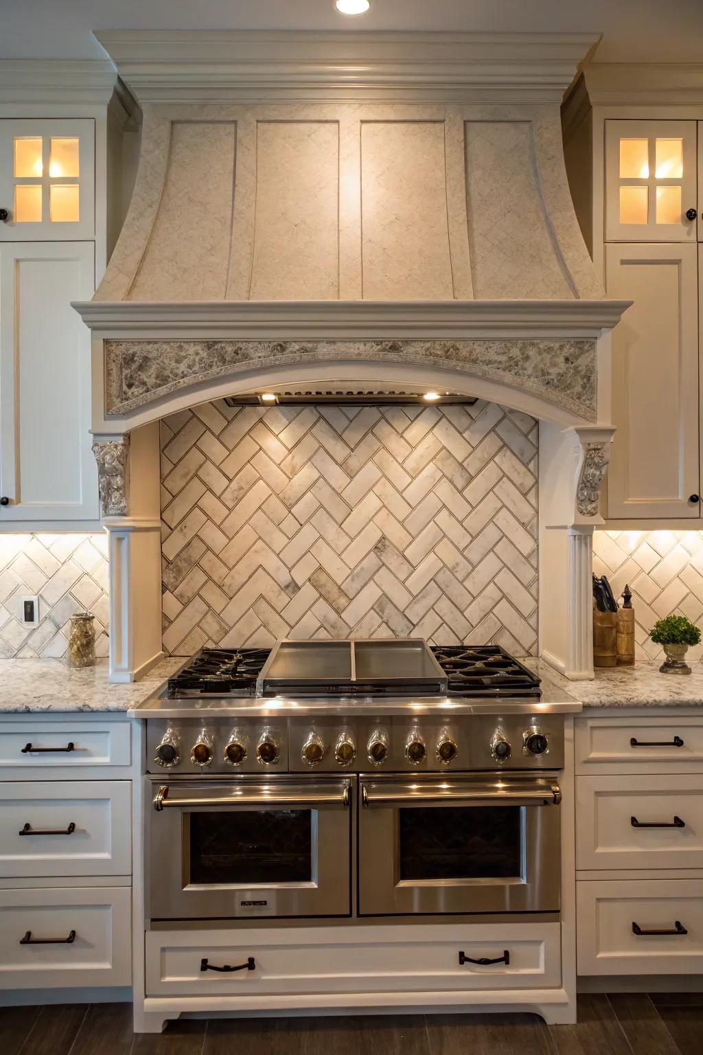 Herringbone designs introduce a timeless elegance to your kitchen.
