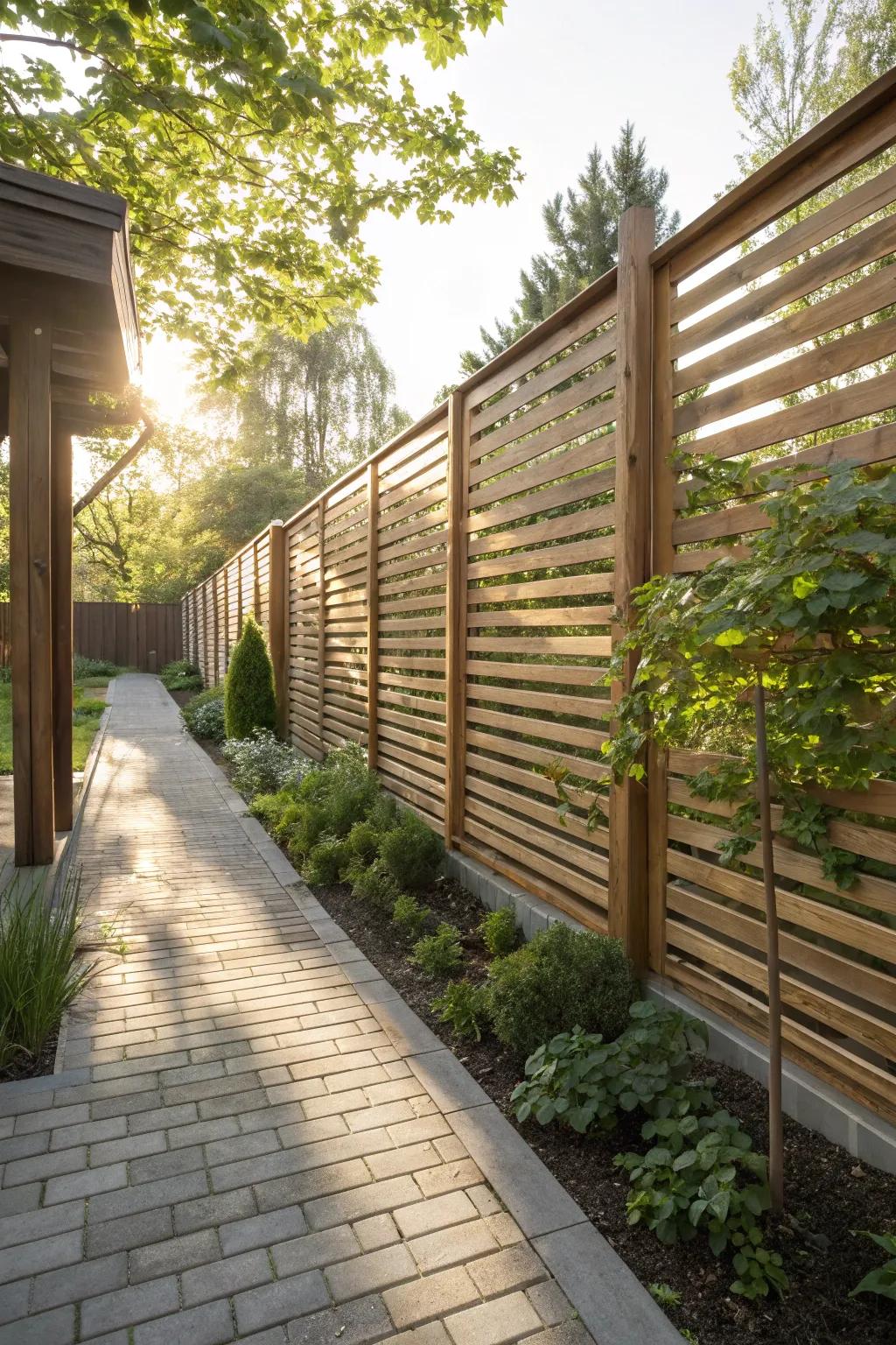 Slatted fences offer privacy while allowing light and air.