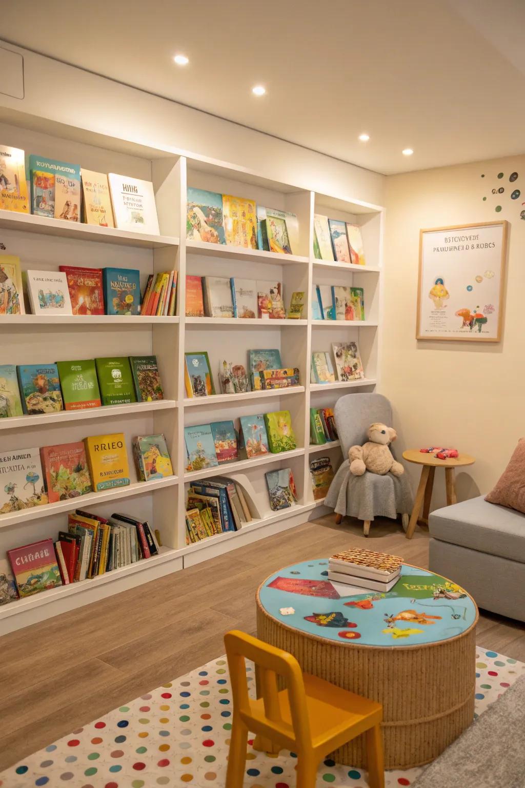 Low bookshelves make books accessible for little readers.