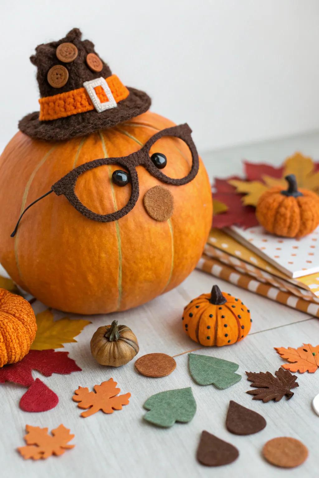 Dress your pumpkins in playful felt costumes.