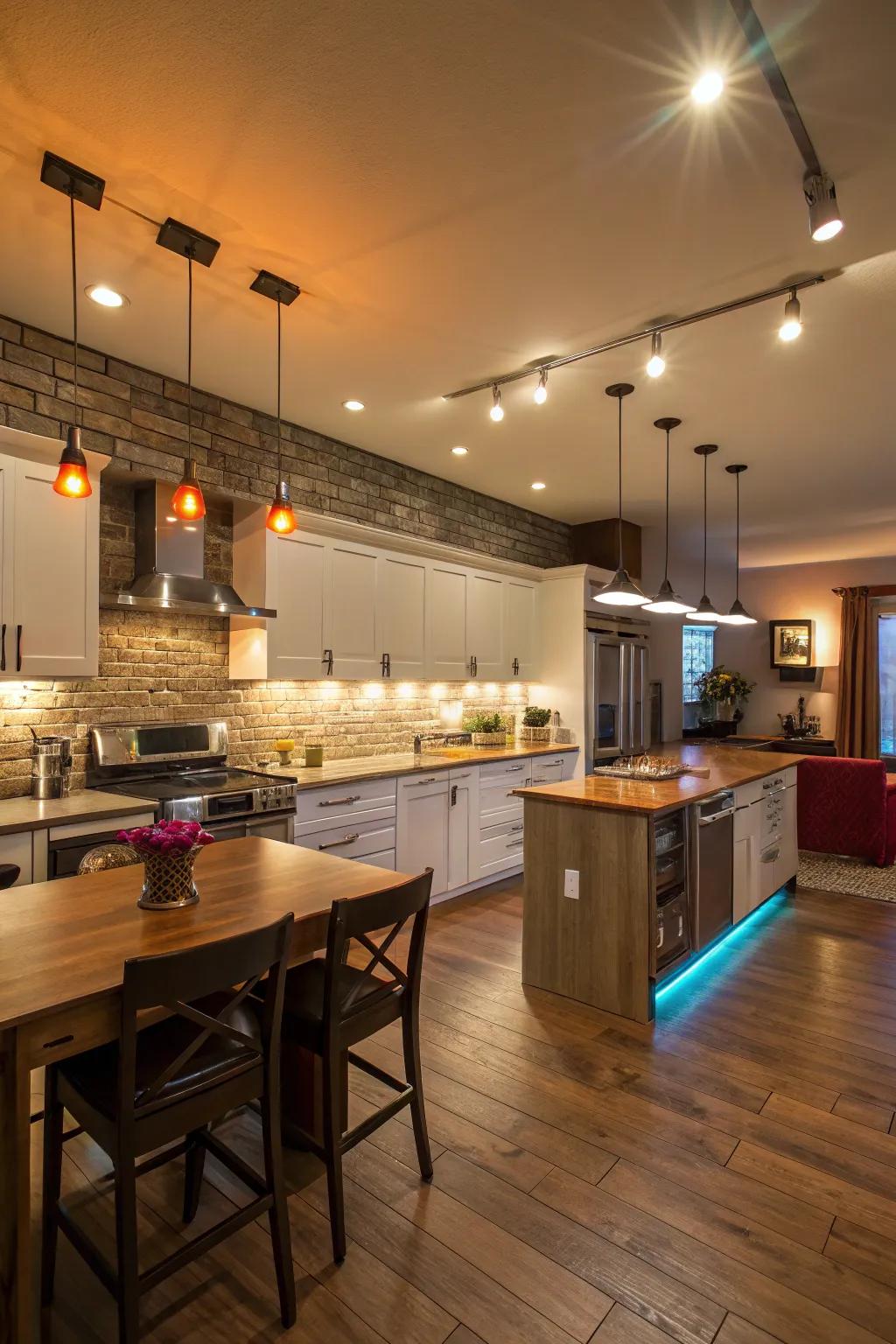 Different lighting tones transforming the kitchen atmosphere