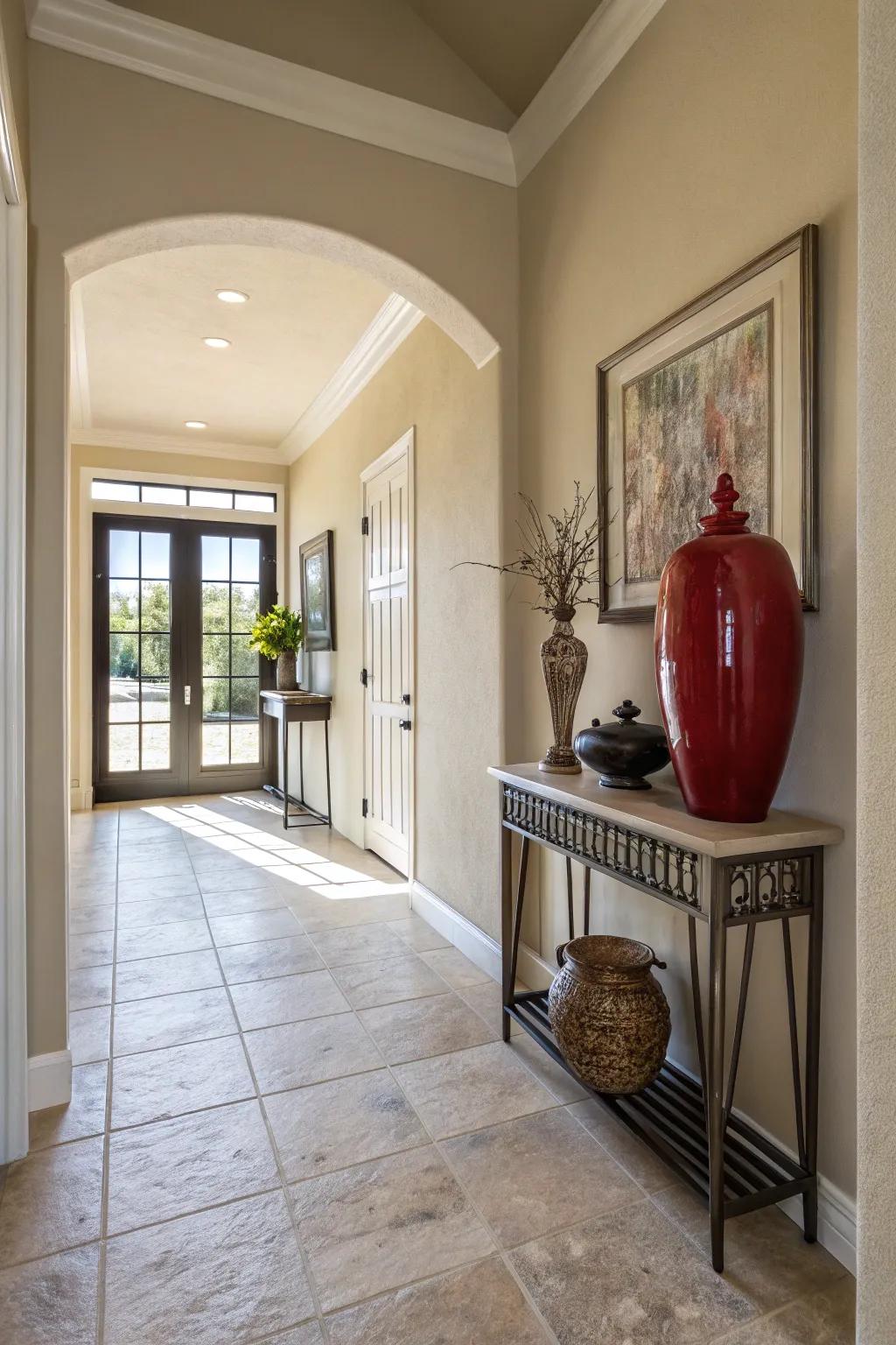 A vivid hue can transform a plain entryway into an attractive space.