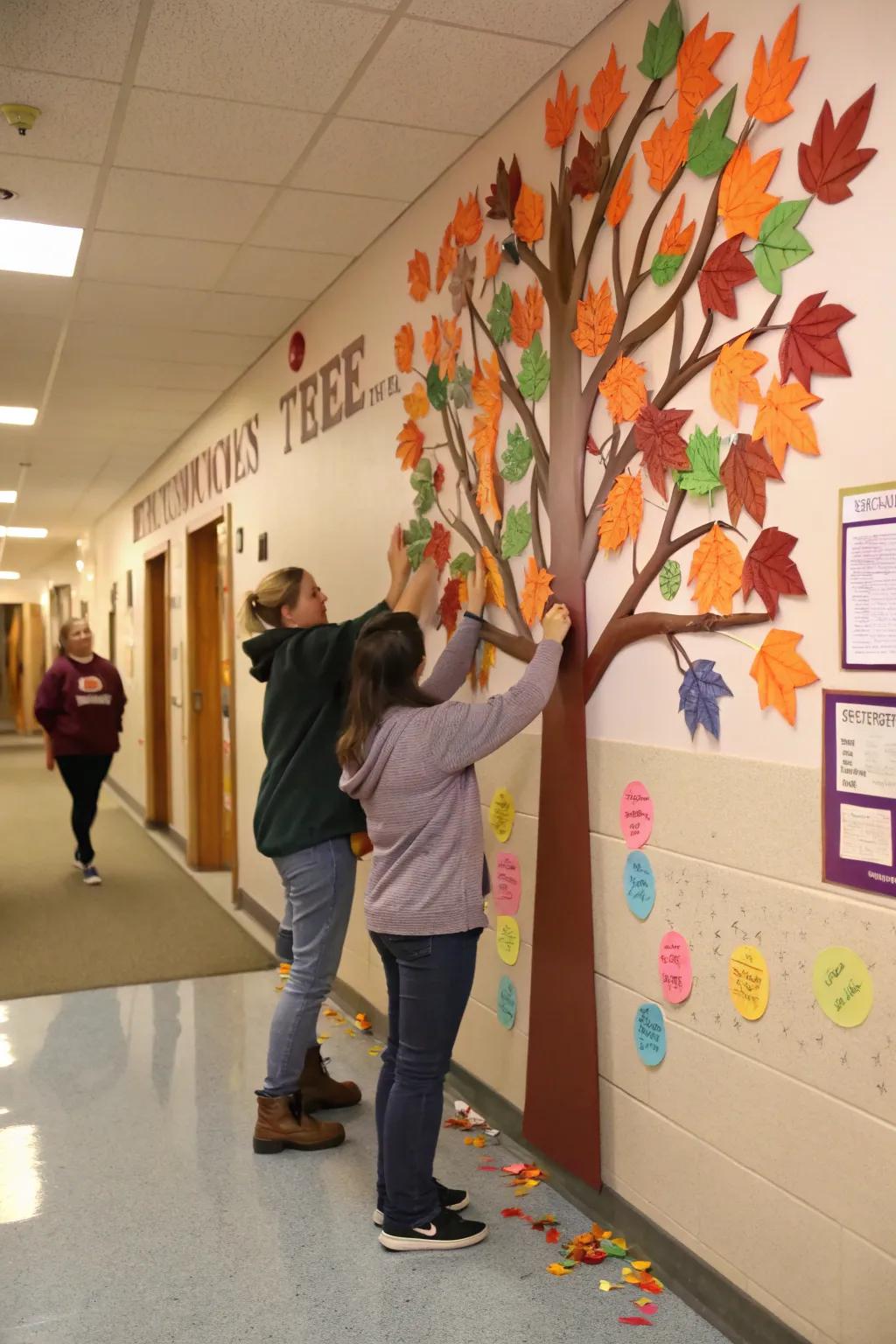 An engaging kindness tree bulletin board that encourages acts of kindness.