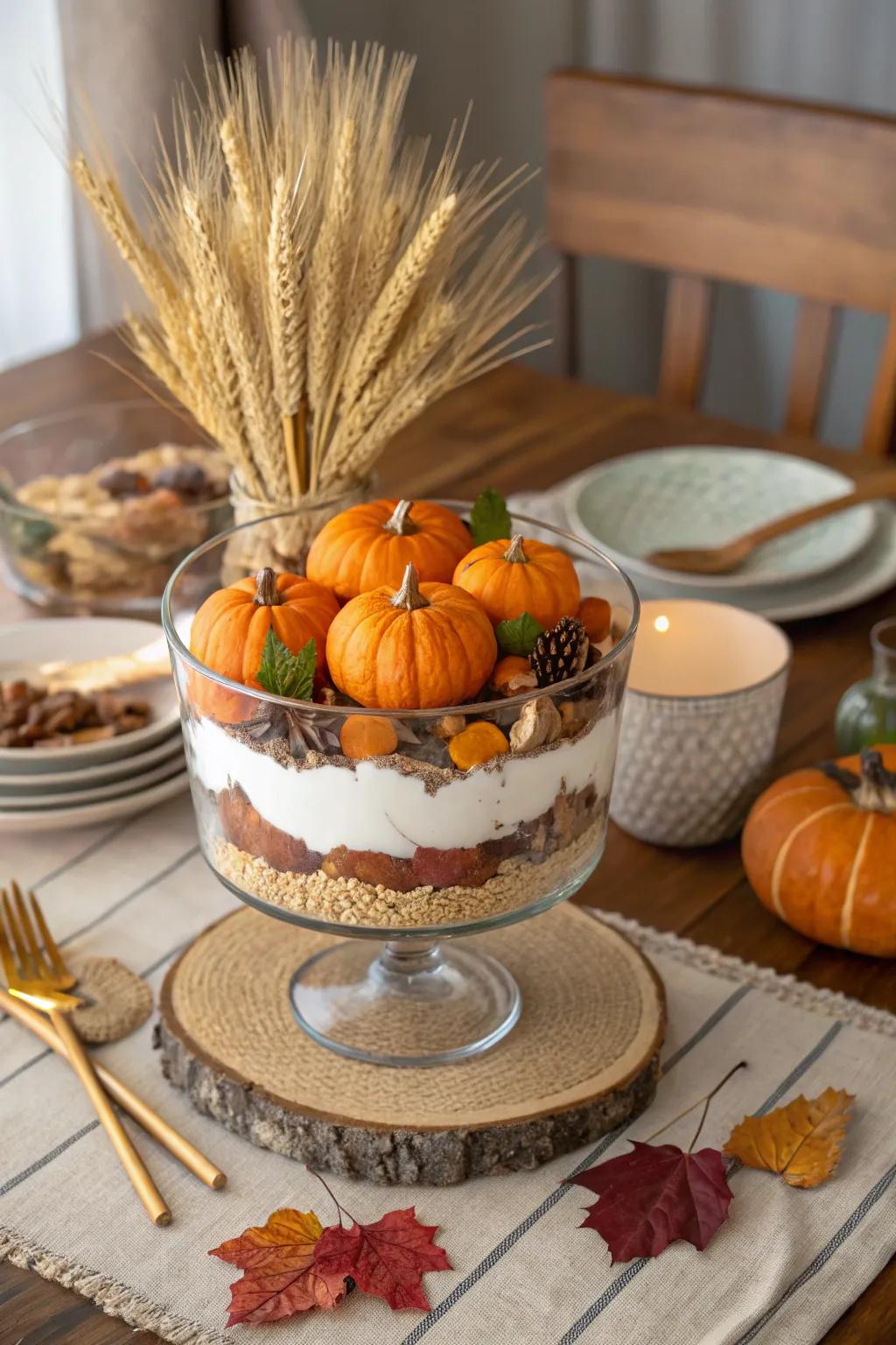 A trifle bowl showcasing the bounty of fall.