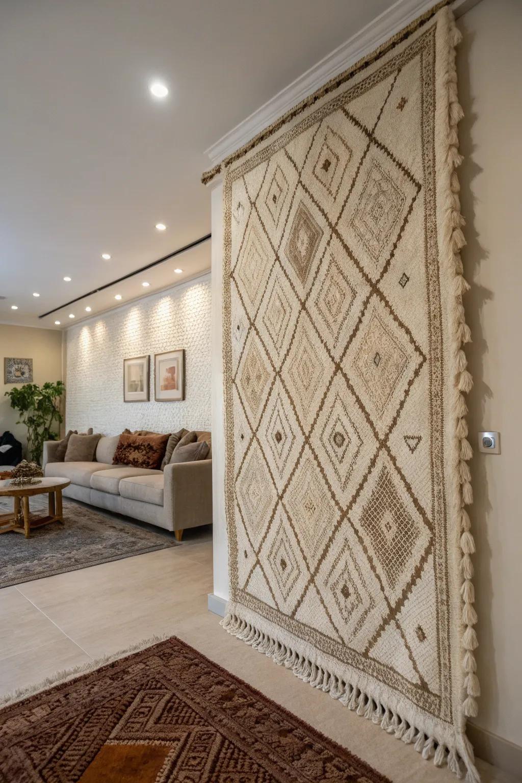 Transform a floor covering into a stunning wall art piece.