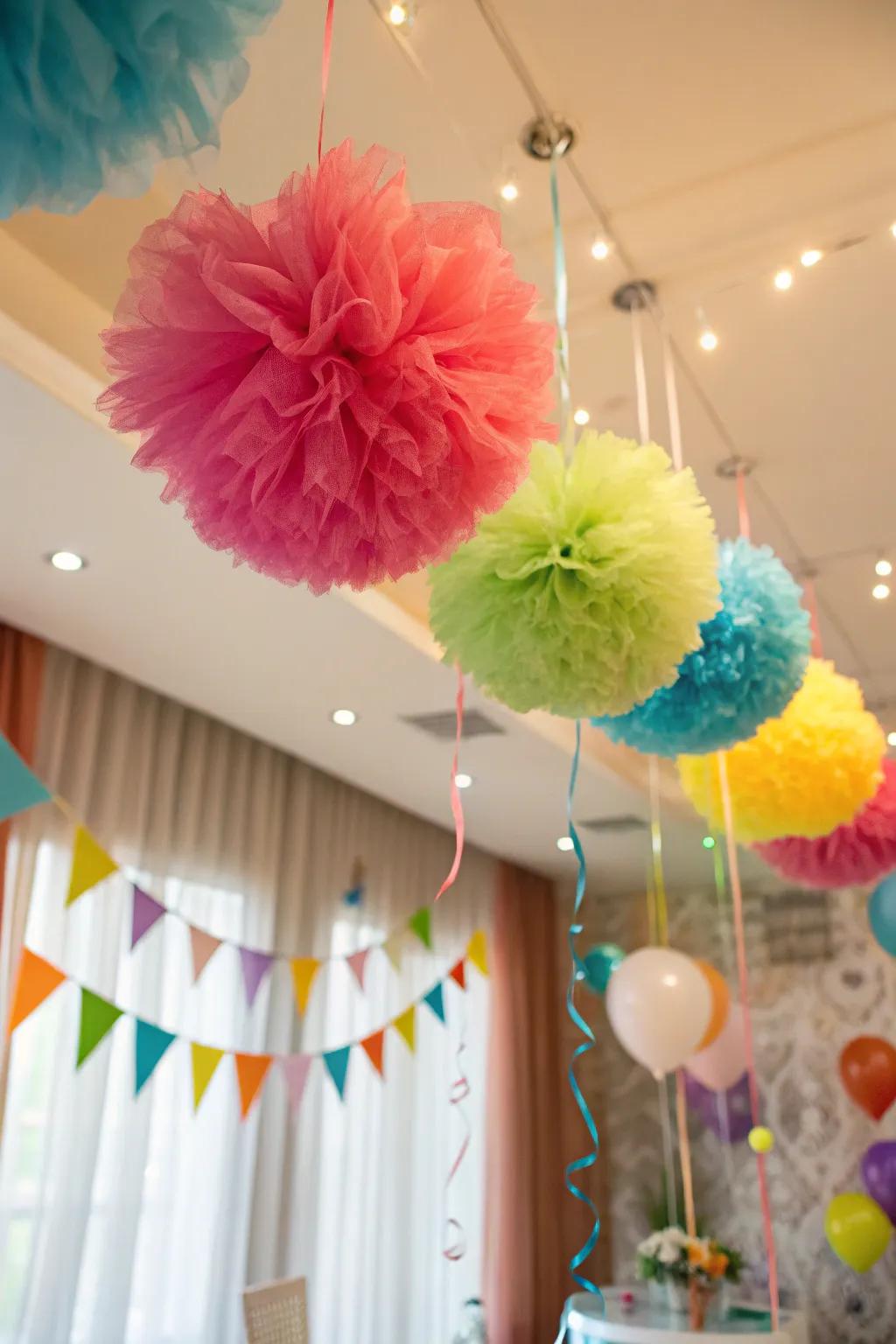 Bring playfulness to your space with netting fluffy balls.