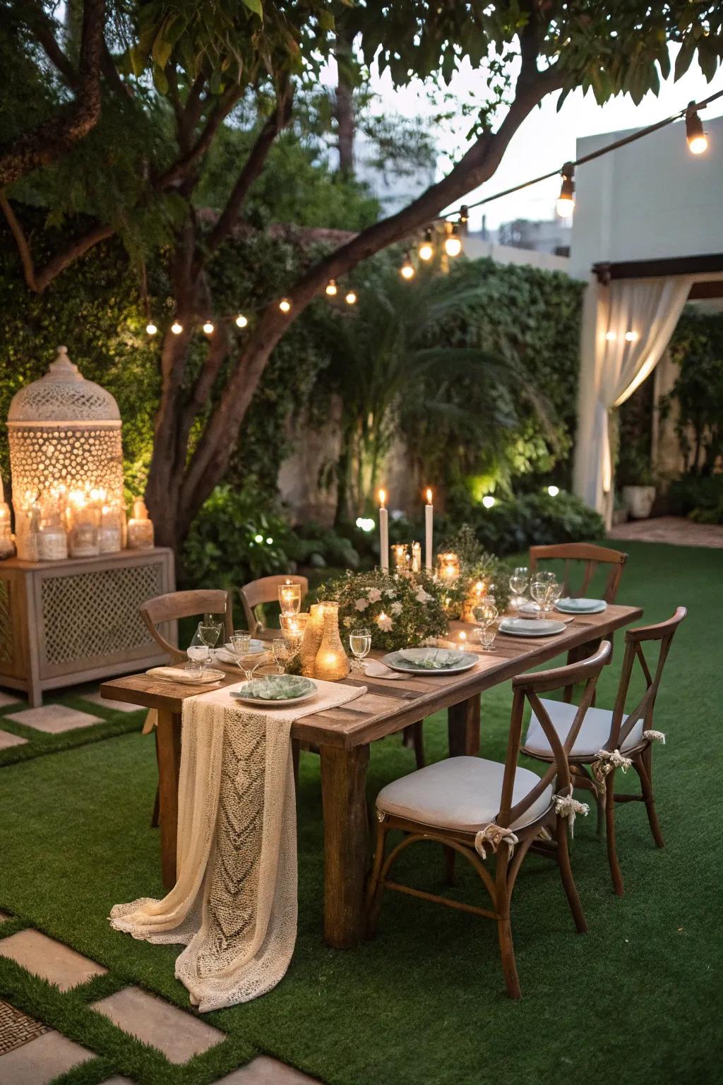 A charming dining arrangement on a <strong>faux grass</strong> patio.” loading=”lazy” class=”pimg”>
	</picture><figcaption>A charming dining arrangement on a <strong>faux grass</strong> patio.</figcaption></figure>
<p>Organize your <strong>dining area</strong> on <strong>faux grass</strong> for a revitalizing and comfortable dining experience. It feels akin to an outdoor picnic daily in our garden.</p>
<h3>Explore these options:</h3>
<ul class=