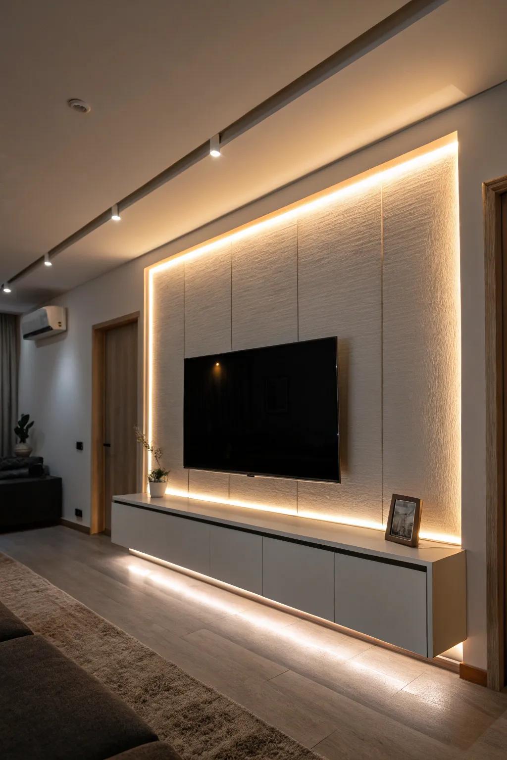 LED lighting imparts a hint of elegance and drama to TV areas.