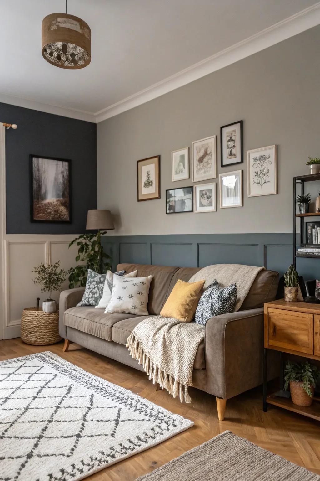 Refined grey shades for a sophisticated lounge setting.