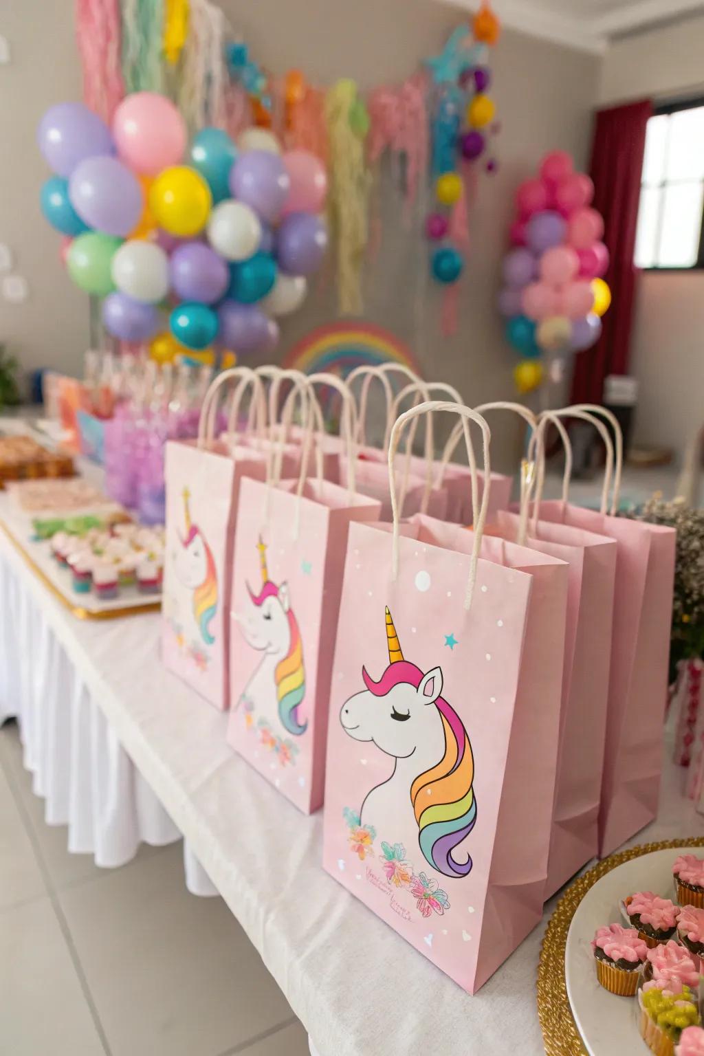 An attractive bulk arrangement of unicorn favor bags.
