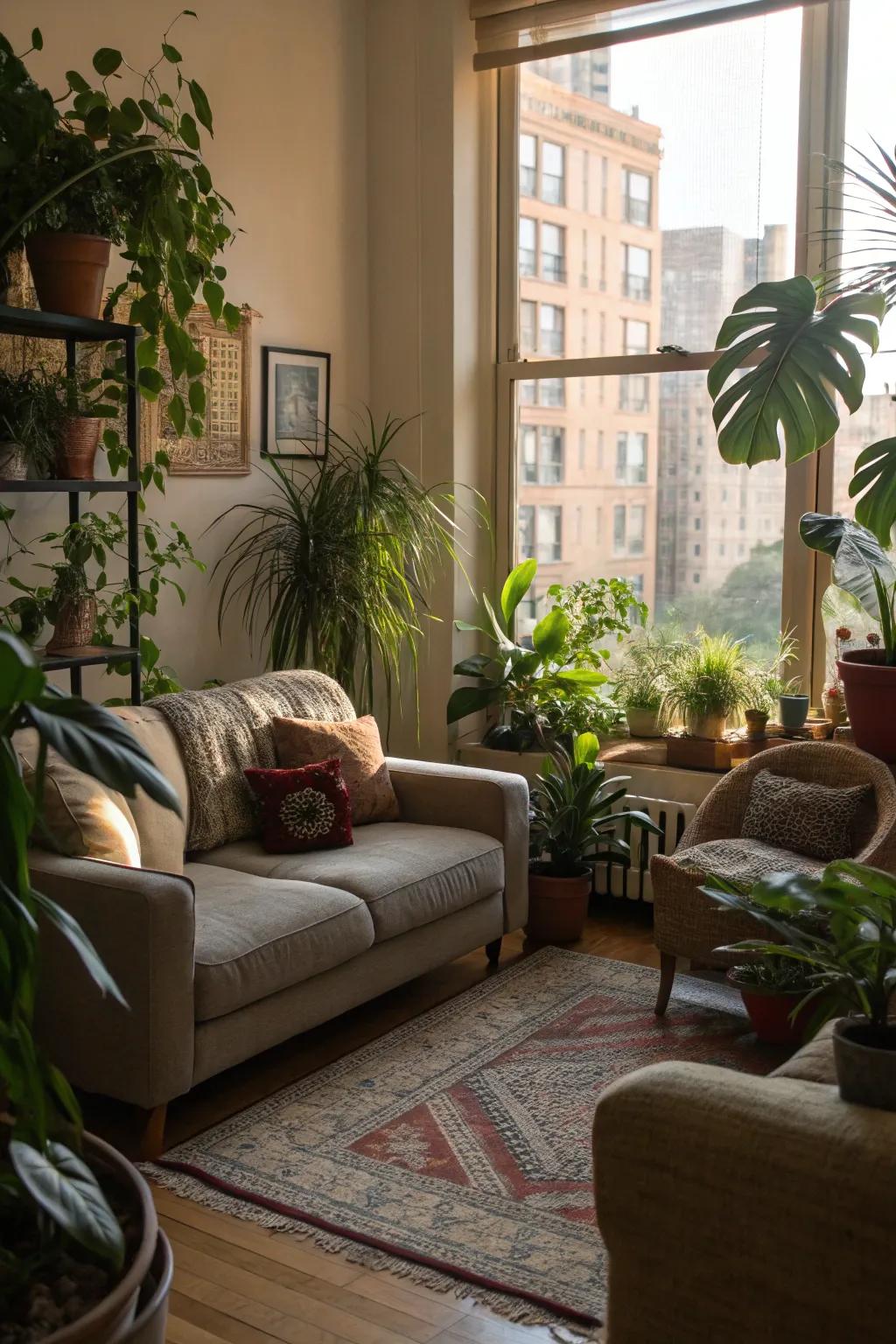 Plants provide a refreshing contrast to urban interiors.