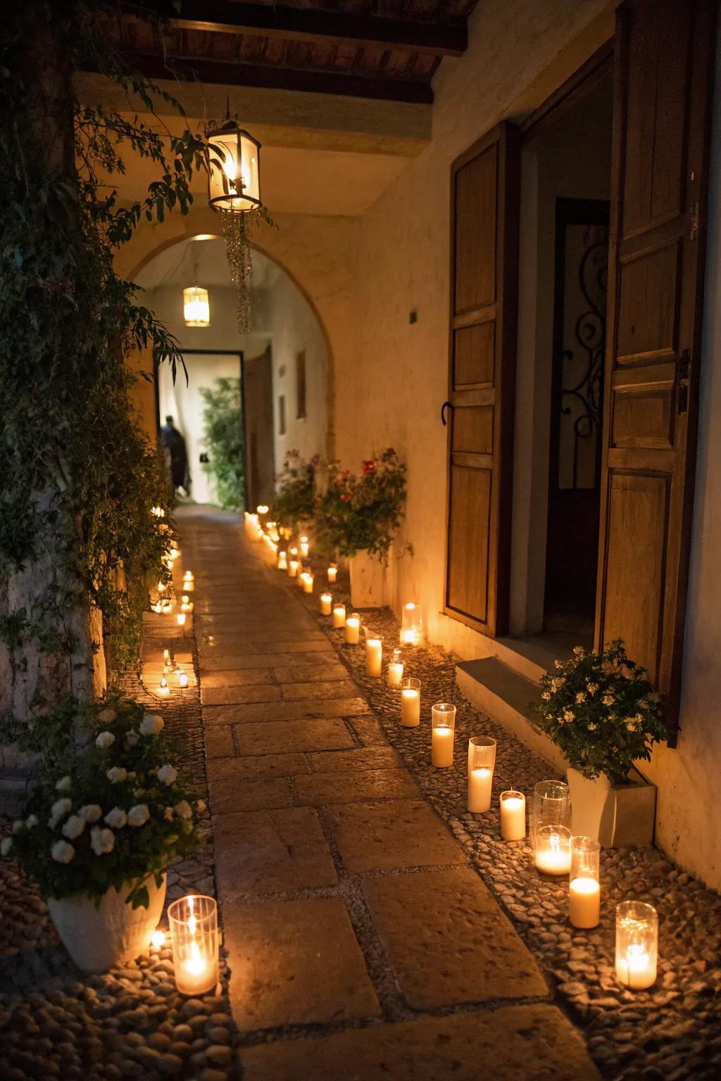 Add drama with a candlelit path leading to a special surprise.