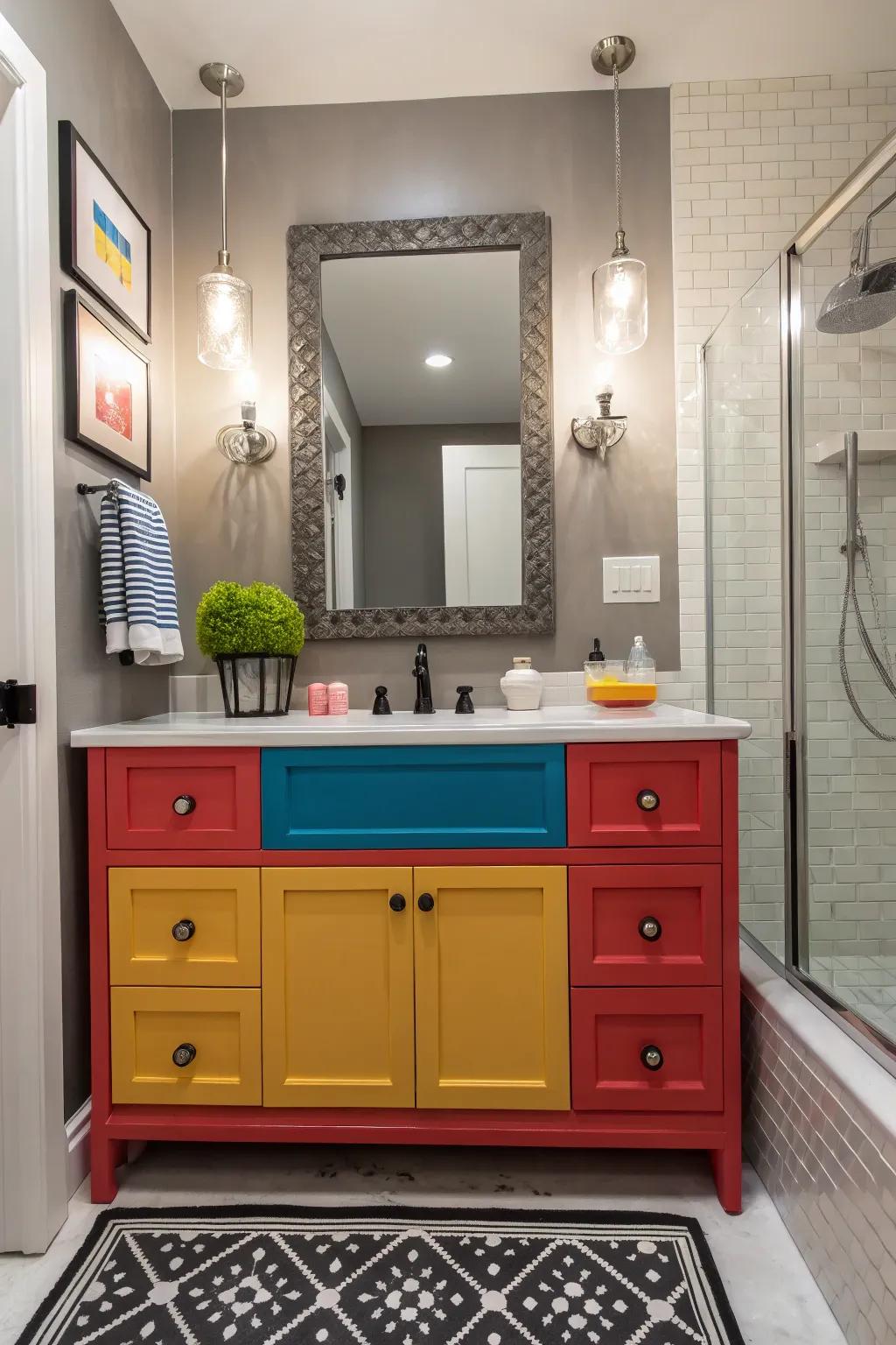 A vibrant vanity that stands out with bold colors.