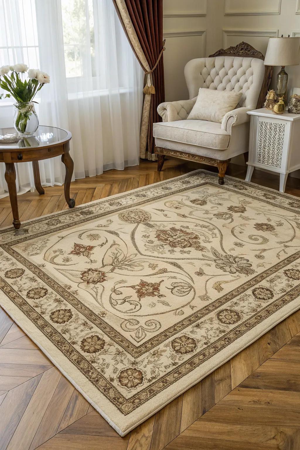 A luxurious rug that adds warmth and elegance to the room.