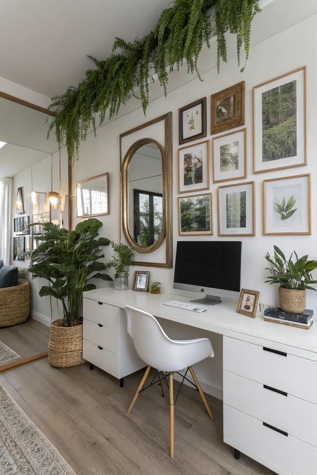 A gallery wall decorated with accent pieces