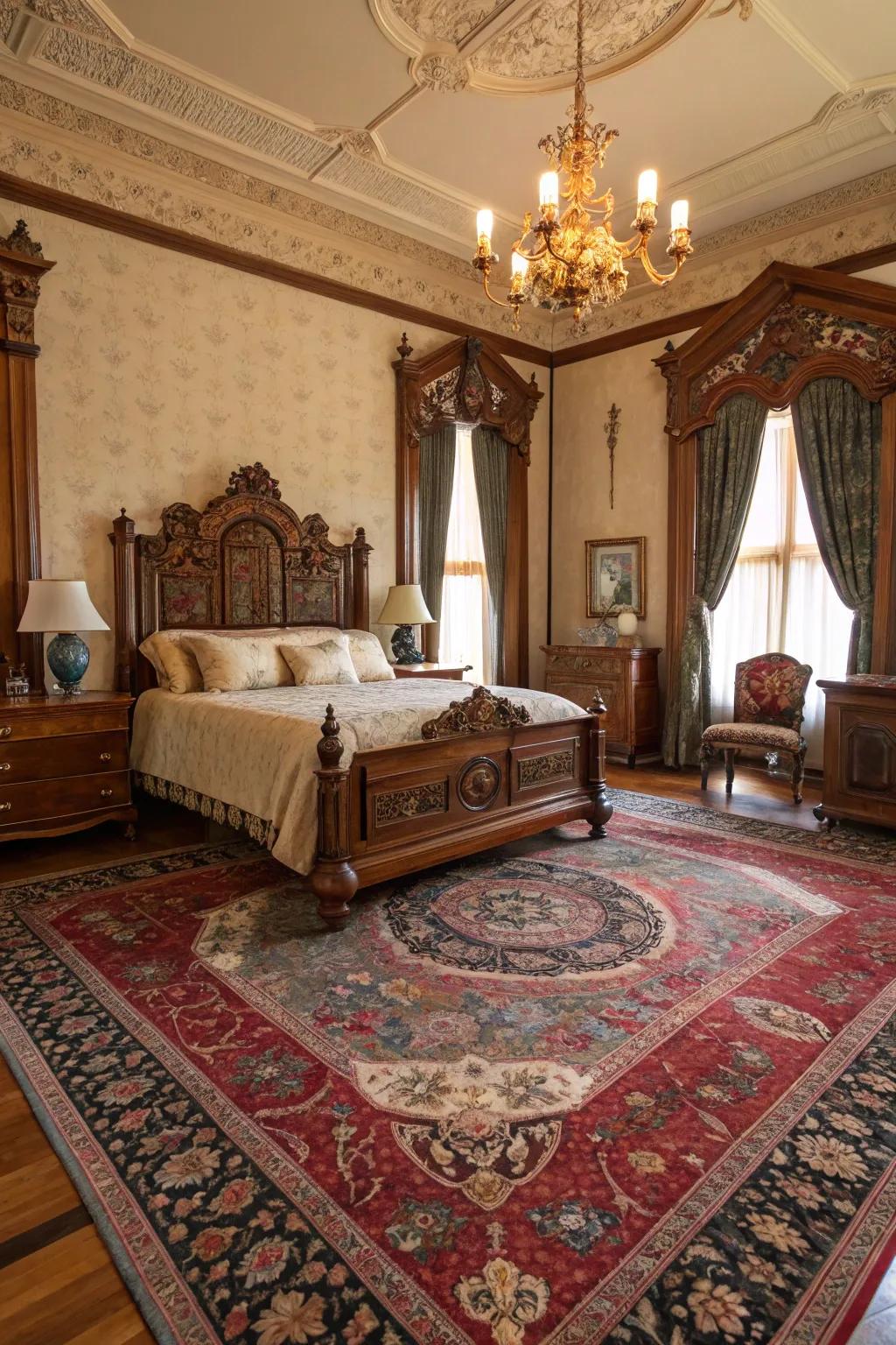 Complex Persian-style carpets add both texture and warmth.