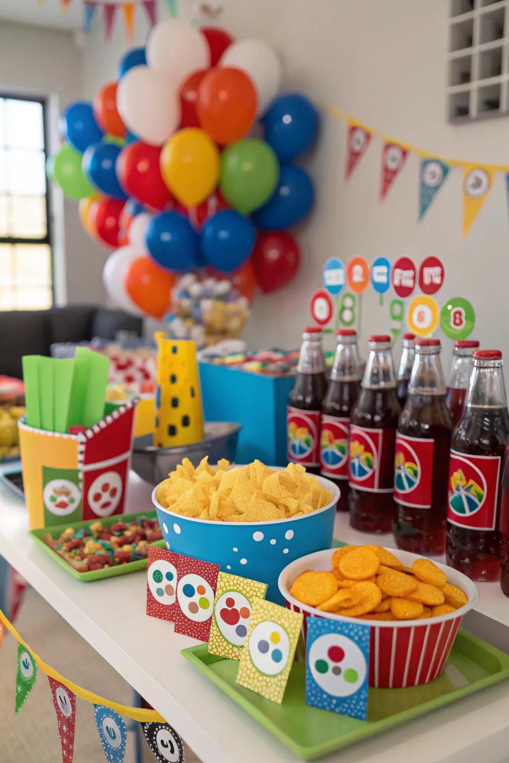 A creatively marked snack counter sustains the theme's energy.