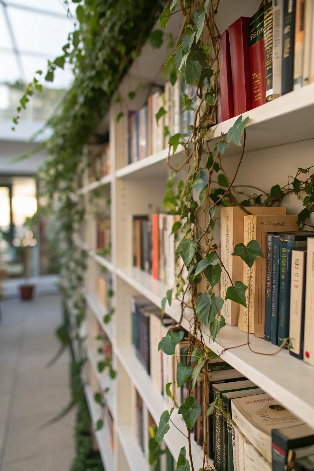 Enhance your shelves with trailing vines for added texture.