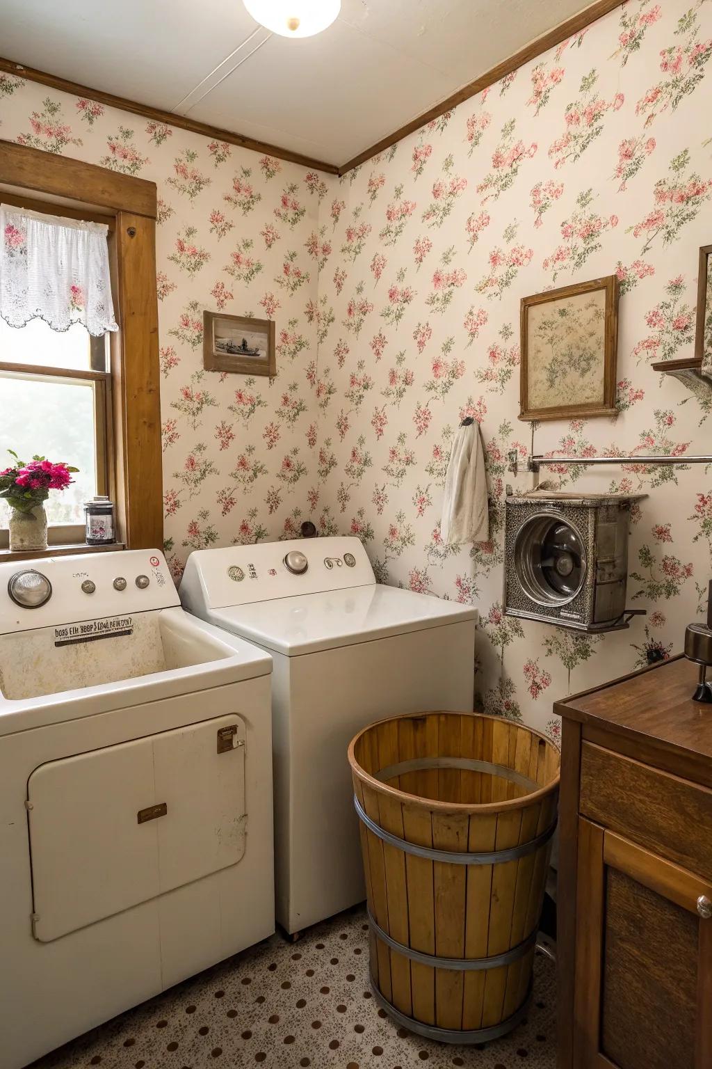 Romantic flower-patterned wallpaper that adds classic charm.