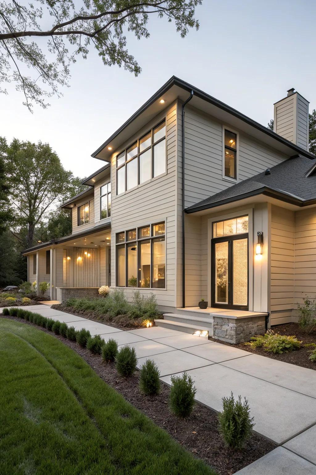 Greige vinyl cladding delivers a versatile, sophisticated backdrop to any home.