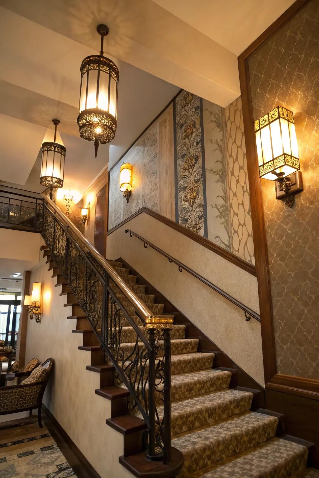 Focused lighting can spotlight and improve your staircase decor.