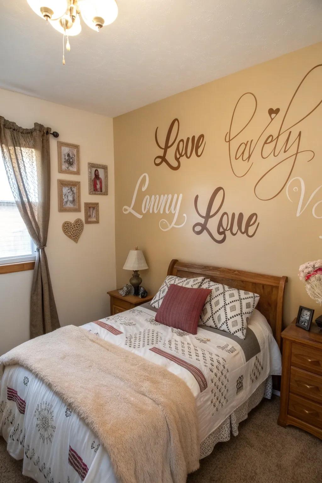 Unique decals add a personal touch to this inviting bedroom.