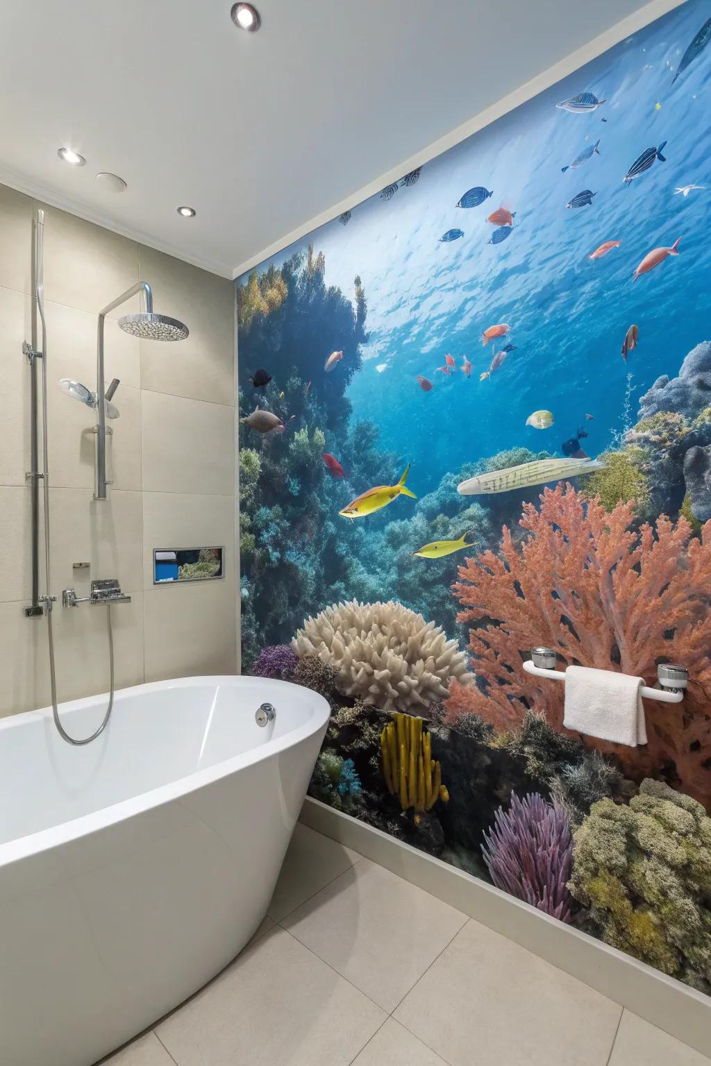 Design an aquatic escape with an underwater-themed mural in your bathroom.