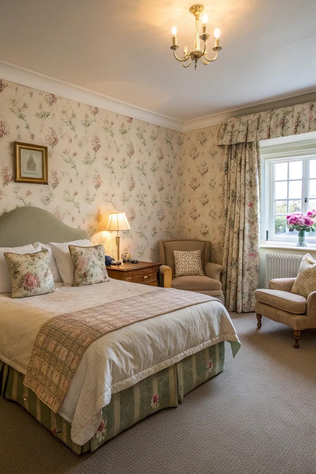 Vintage wallpaper saturating a space with eternal beauty.