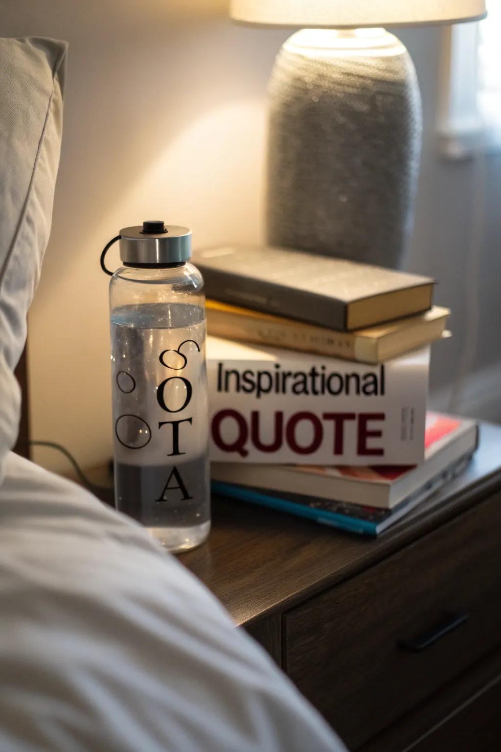 Motivate yourself with water bottles adorned with inspirational quotes.