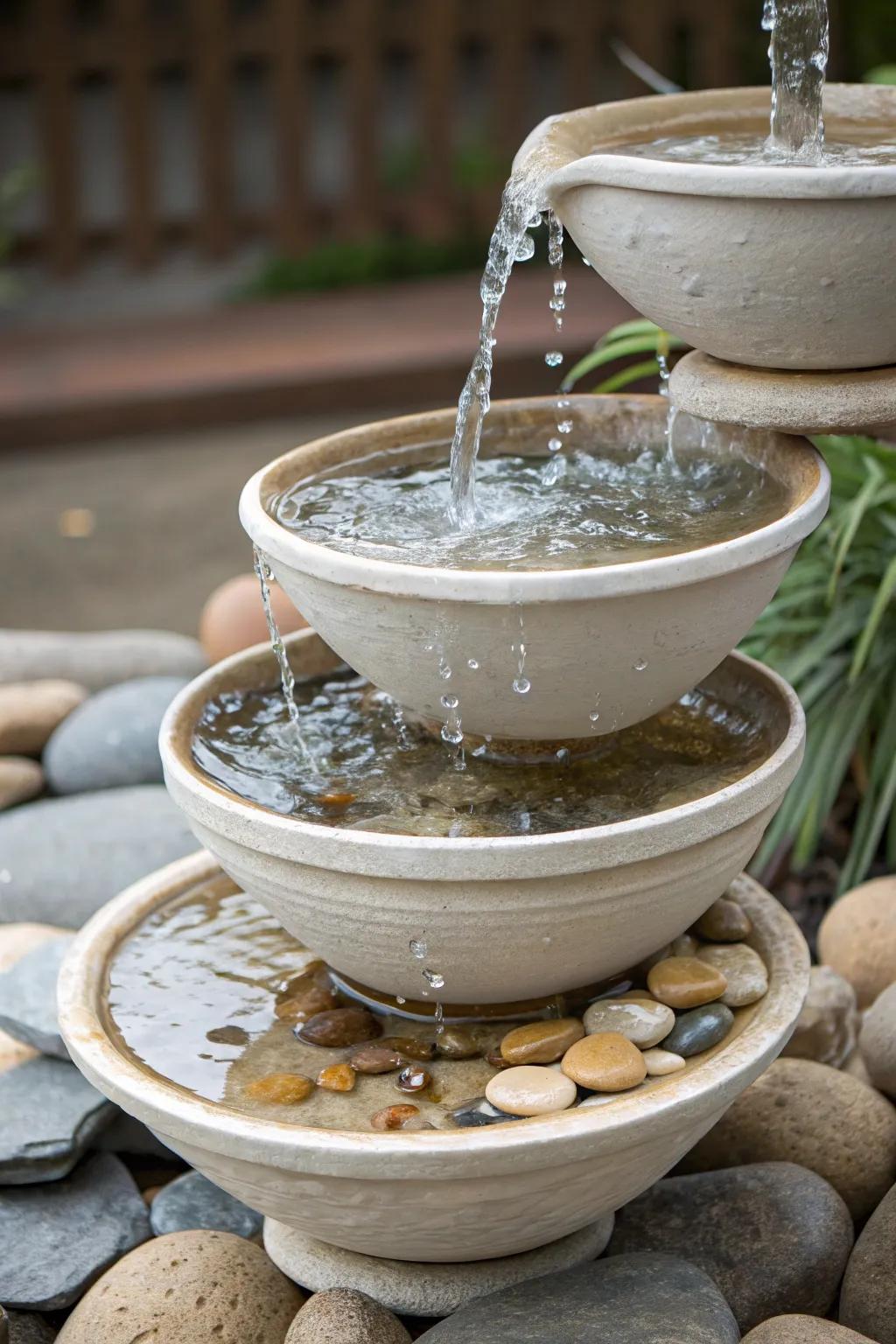 Graduated bowls create a simple yet sophisticated cascading waterfall.